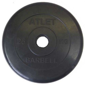 Диск Barbell обрезиненный черный d=50 мм (25 кг) ATLET