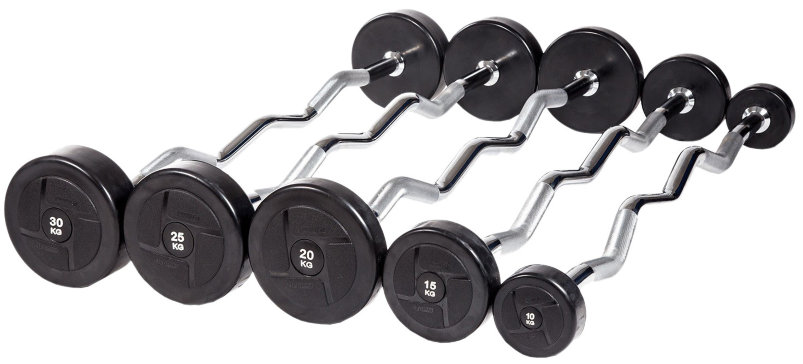 Набор изогнутых обрезиненных штанг PROFI-FIT 10-30 кг, шаг 5 кг. (компл. 5шт)