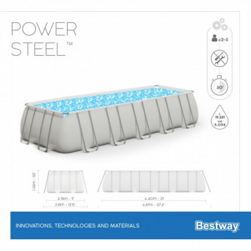Каркасный бассейн Power Steel Bestway 5611Z BW, 640х274х132см, 19281л, фил.-насос 5678л/ч, лестница, тент, попл.-доз.