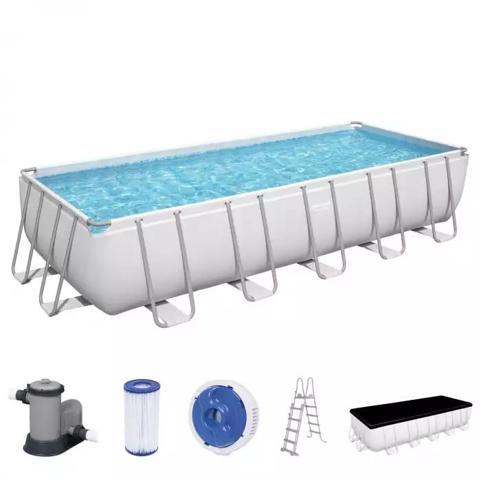 Каркасный бассейн Power Steel Bestway 5611Z BW, 640х274х132см, 19281л, фил.-насос 5678л/ч, лестница, тент, попл.-доз.