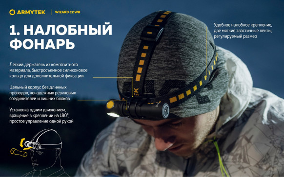 Фонарь налобный Armytek Wizard C2 WR Magnet USB
