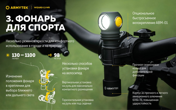Фонарь налобный Armytek Wizard C2 WR Magnet USB
