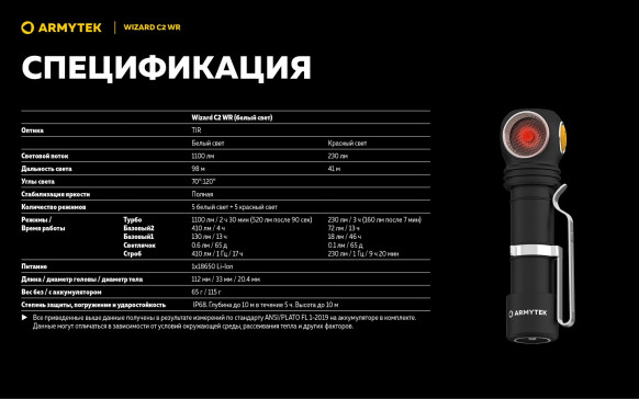 Фонарь налобный Armytek Wizard C2 WR Magnet USB